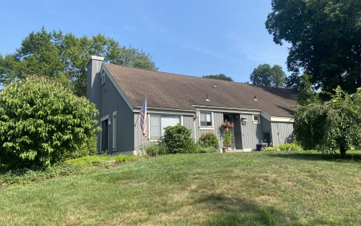 gray house with american flag